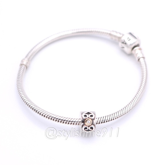 RARE - Authentic Pandora Double Heart Diamond Clip With 14K Gold - Picture 5 of 14